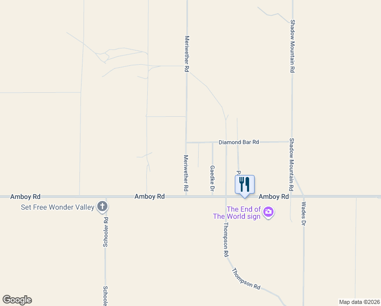 map of restaurants, bars, coffee shops, grocery stores, and more near 4751 Meriwether Road in Twentynine Palms