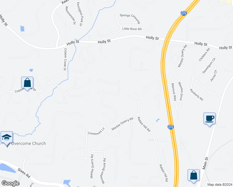 map of restaurants, bars, coffee shops, grocery stores, and more near 507 Crestmont Lane in Canton