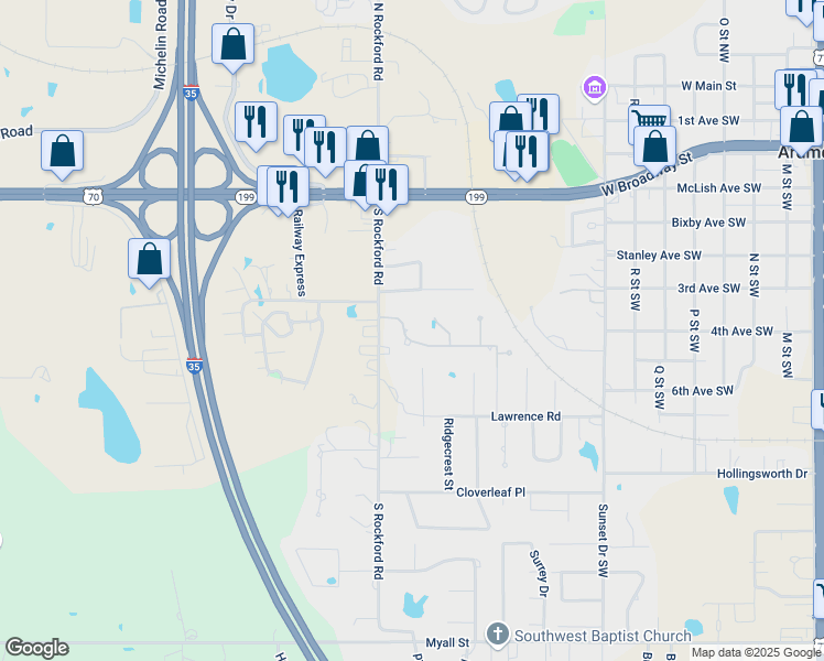 map of restaurants, bars, coffee shops, grocery stores, and more near 2411 Augusta Drive in Ardmore