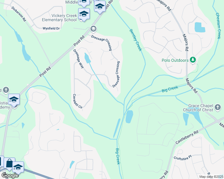map of restaurants, bars, coffee shops, grocery stores, and more near 6815 Dressage Crossing in Cumming
