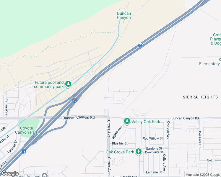 map of restaurants, bars, coffee shops, grocery stores, and more near 16126 Cannoli Ct in Fontana