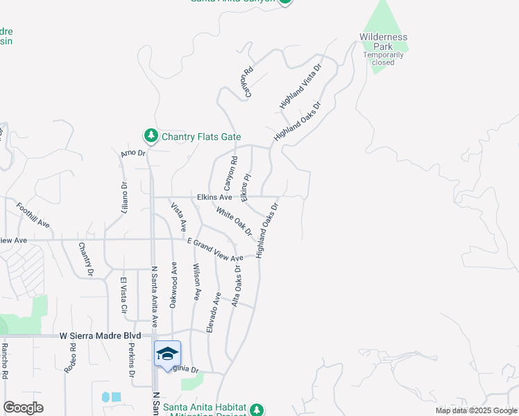 map of restaurants, bars, coffee shops, grocery stores, and more near 165 Elkins Place in Arcadia