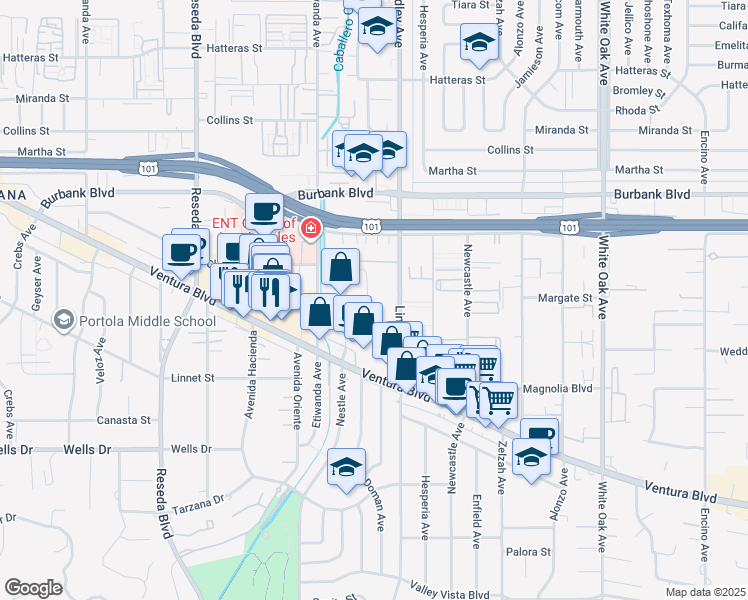 map of restaurants, bars, coffee shops, grocery stores, and more near 5362 Garden Grove Avenue in Los Angeles