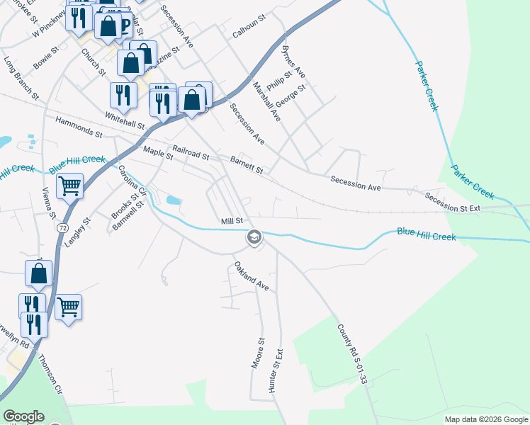 map of restaurants, bars, coffee shops, grocery stores, and more near 101 Perry Street in Abbeville
