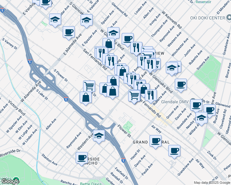 map of restaurants, bars, coffee shops, grocery stores, and more near 1736 Standard Avenue in Glendale