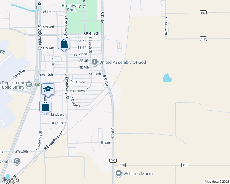 map of restaurants, bars, coffee shops, grocery stores, and more near 1207 South Date Street in Plainview