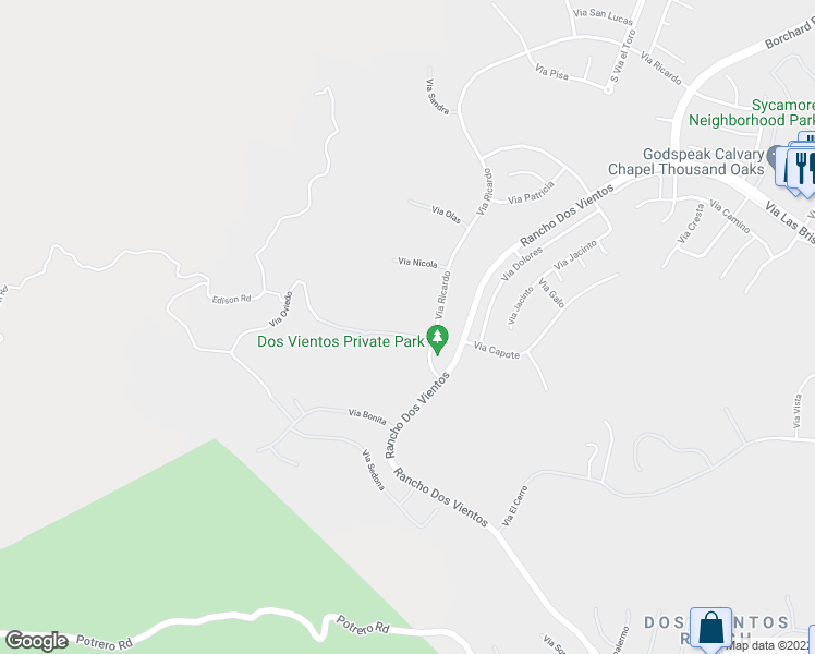 map of restaurants, bars, coffee shops, grocery stores, and more near 5509 Via Mira Flores in Thousand Oaks