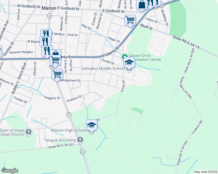 map of restaurants, bars, coffee shops, grocery stores, and more near 900 Georgetown Street in Marion