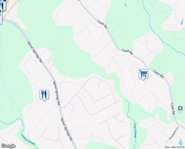 map of restaurants, bars, coffee shops, grocery stores, and more near 6439 Ivy Springs Drive in Flowery Branch