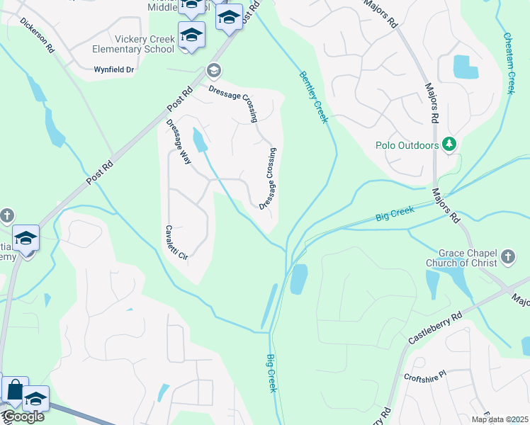 map of restaurants, bars, coffee shops, grocery stores, and more near 6815 Dressage Crossing in Cumming