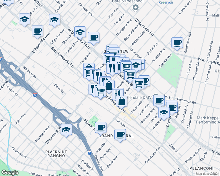 map of restaurants, bars, coffee shops, grocery stores, and more near 1016 Winchester Avenue in Glendale