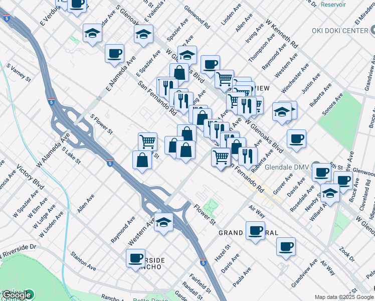 map of restaurants, bars, coffee shops, grocery stores, and more near 1736 Standard Avenue in Glendale