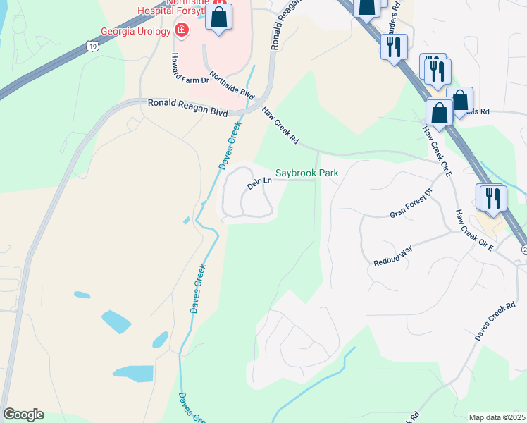 map of restaurants, bars, coffee shops, grocery stores, and more near 1340 Apple Blossom Drive in Cumming