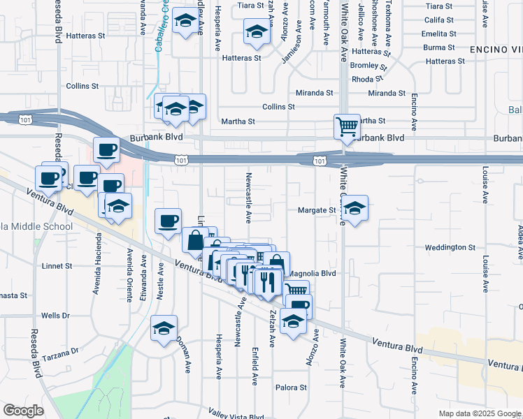 map of restaurants, bars, coffee shops, grocery stores, and more near in Los Angeles