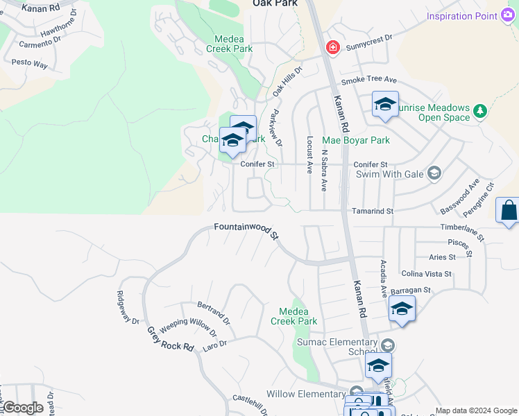 map of restaurants, bars, coffee shops, grocery stores, and more near 5895 Sunny Vista Avenue in Oak Park