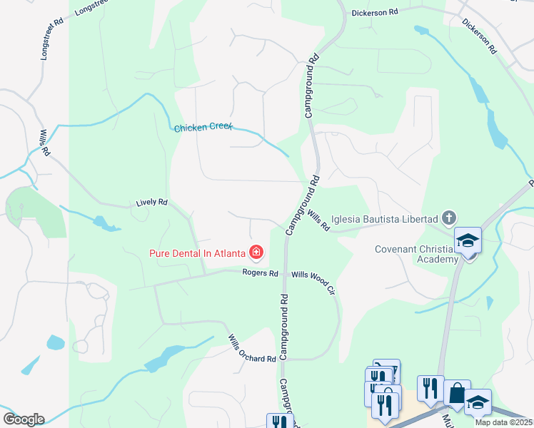 map of restaurants, bars, coffee shops, grocery stores, and more near 5885 Camp Trail in Cumming