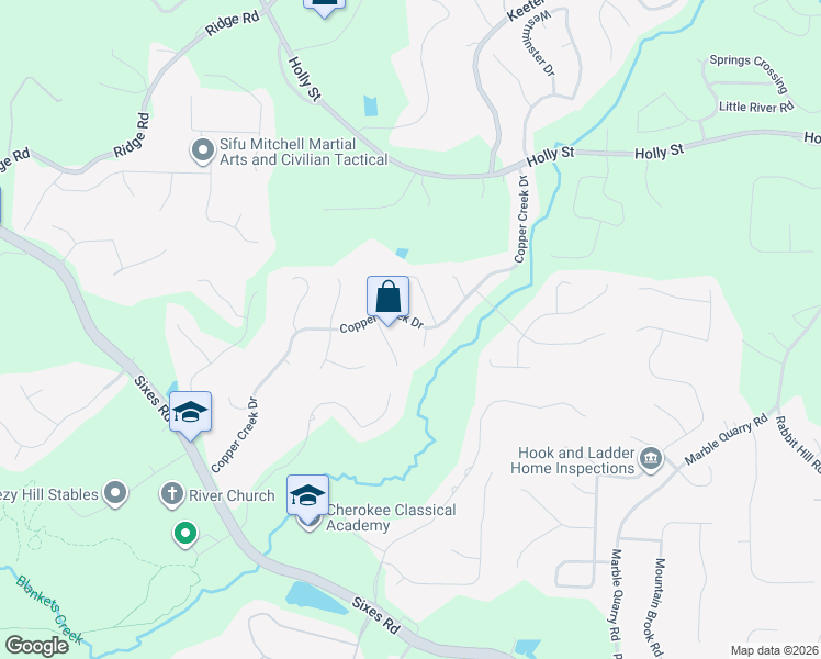 map of restaurants, bars, coffee shops, grocery stores, and more near 1092 Copper Creek Drive in Canton