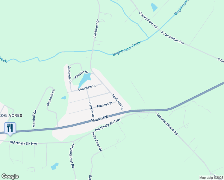 map of restaurants, bars, coffee shops, grocery stores, and more near 302 Fairforest Drive in Greenwood