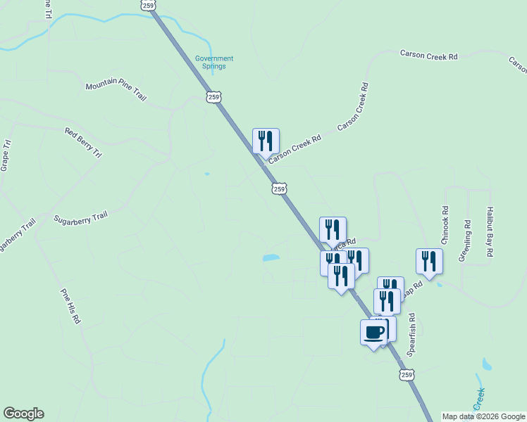 map of restaurants, bars, coffee shops, grocery stores, and more near 123 Hemlock Grove Road in Broken Bow