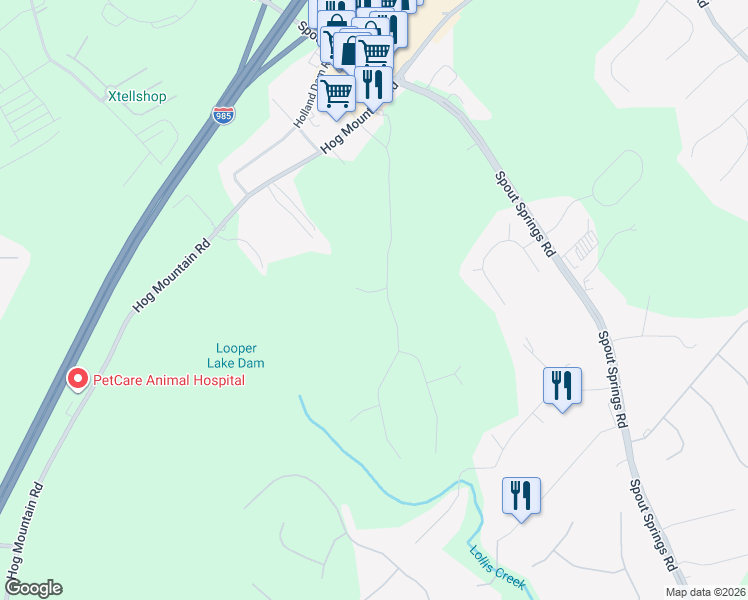 map of restaurants, bars, coffee shops, grocery stores, and more near 4948 Old Orr Road in Flowery Branch