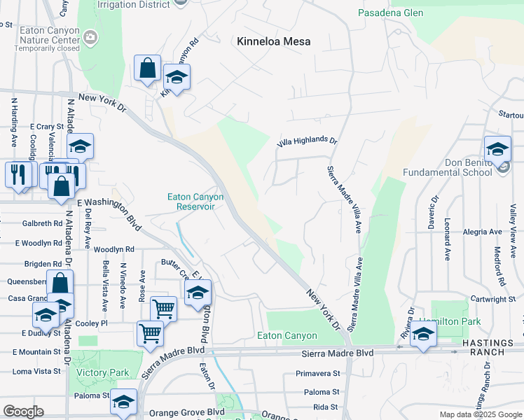 map of restaurants, bars, coffee shops, grocery stores, and more near 1445 Edgecliff Lane in Pasadena