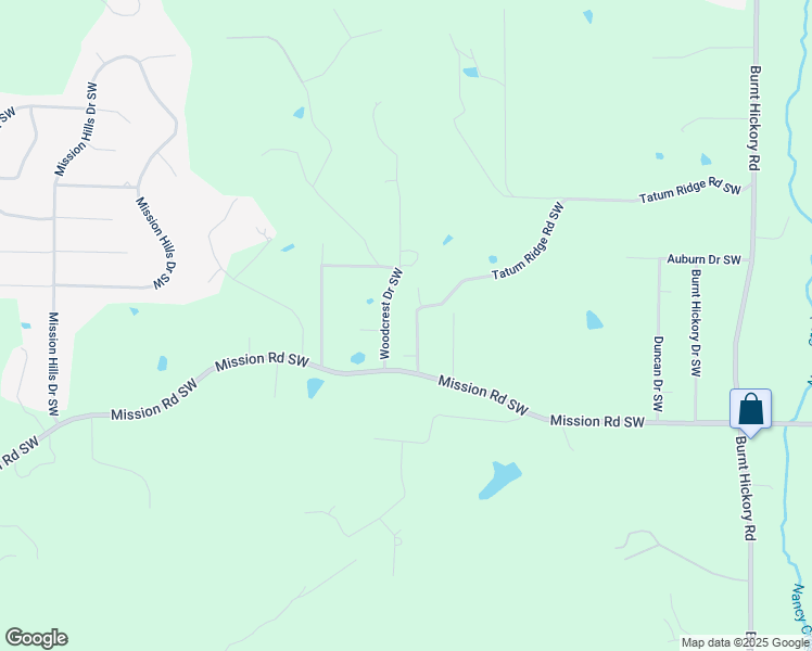 map of restaurants, bars, coffee shops, grocery stores, and more near 43 Hickory Hill Drive Southwest in Cartersville