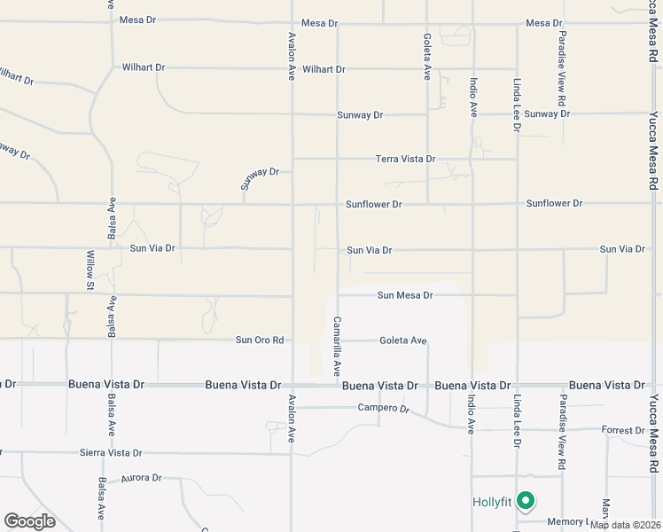 map of restaurants, bars, coffee shops, grocery stores, and more near Camarilla Avenue in Yucca Valley