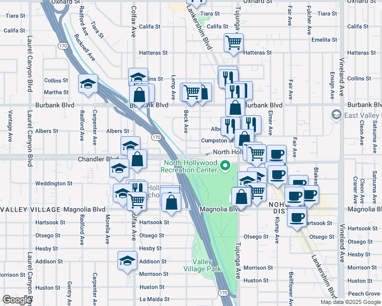 map of restaurants, bars, coffee shops, grocery stores, and more near in Los Angeles