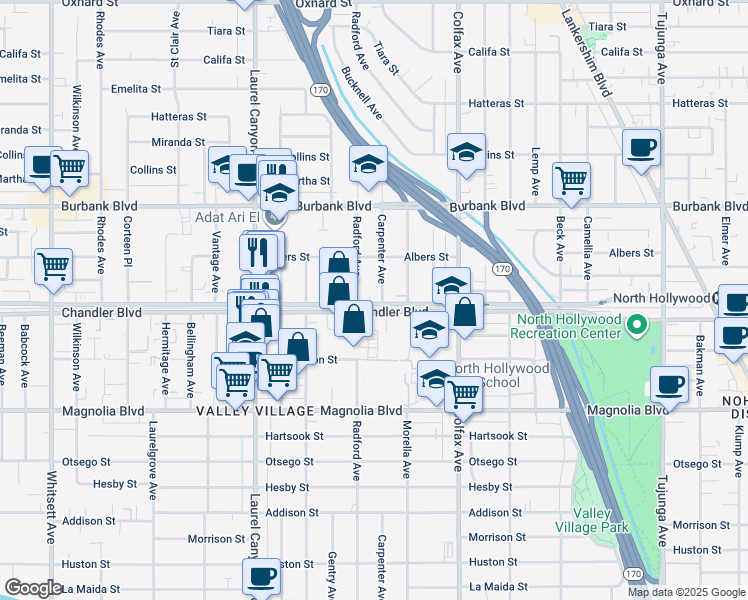 map of restaurants, bars, coffee shops, grocery stores, and more near in Los Angeles