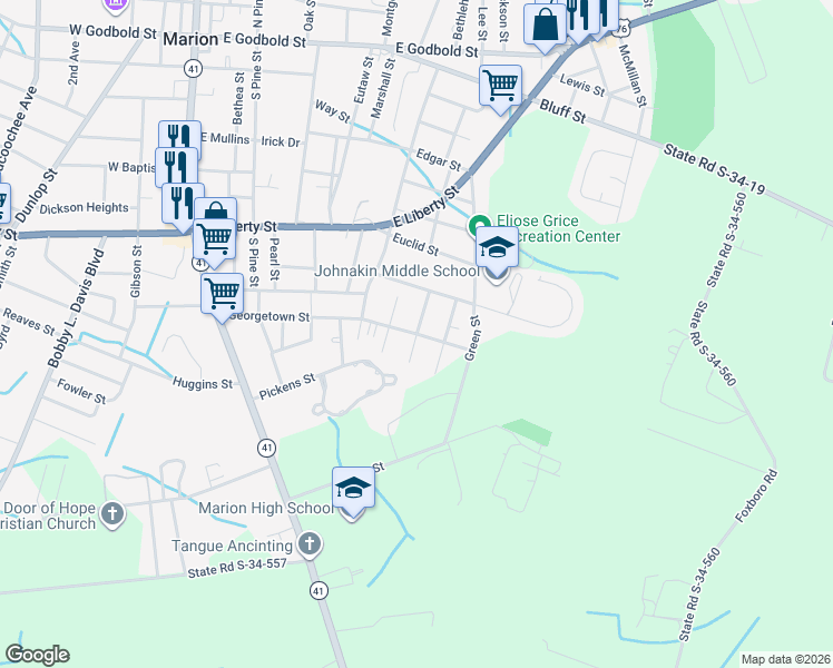 map of restaurants, bars, coffee shops, grocery stores, and more near 900 Georgetown Street in Marion