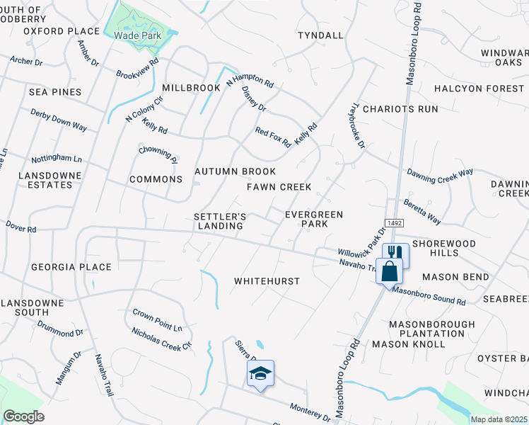 map of restaurants, bars, coffee shops, grocery stores, and more near 4014 Hounds Chase Drive in Wilmington