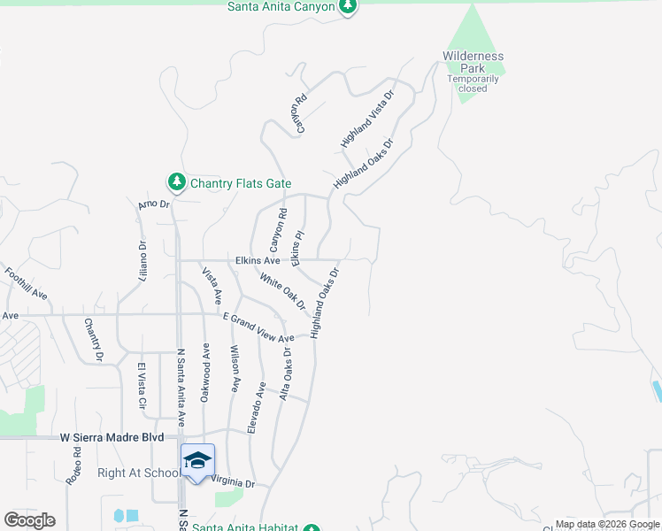 map of restaurants, bars, coffee shops, grocery stores, and more near 1985 Highland Oaks Drive in Arcadia