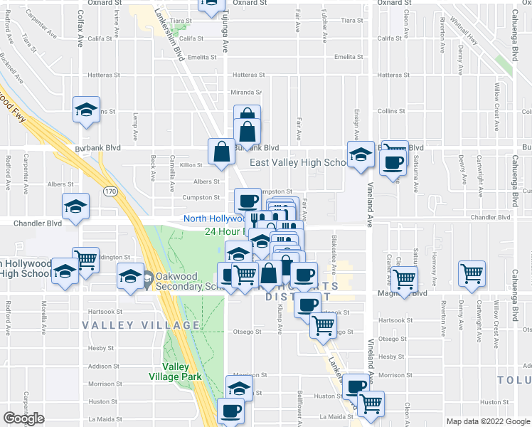 map of restaurants, bars, coffee shops, grocery stores, and more near in Los Angeles