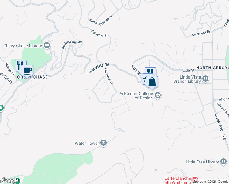 map of restaurants, bars, coffee shops, grocery stores, and more near 3521 Foxglove Road in Glendale