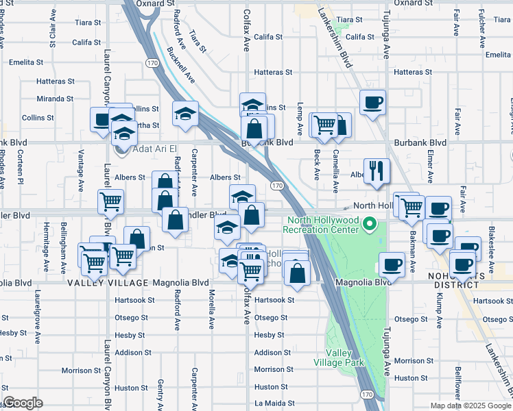 map of restaurants, bars, coffee shops, grocery stores, and more near in Los Angeles