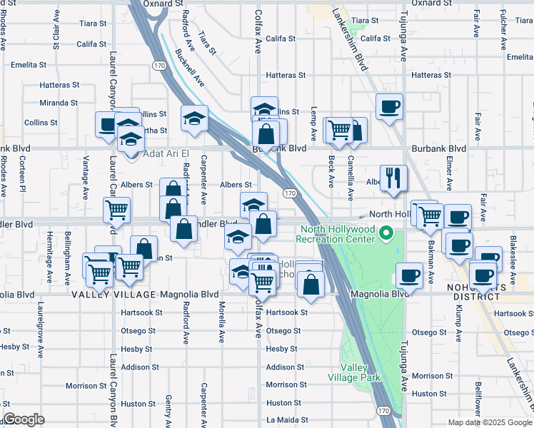 map of restaurants, bars, coffee shops, grocery stores, and more near in Los Angeles