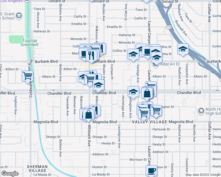 map of restaurants, bars, coffee shops, grocery stores, and more near in Los Angeles