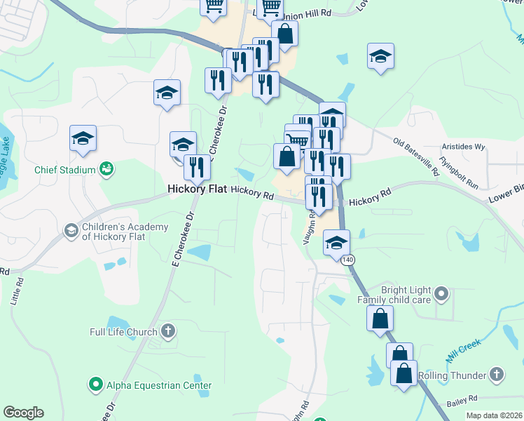 map of restaurants, bars, coffee shops, grocery stores, and more near 228 Orchards Circle in Woodstock