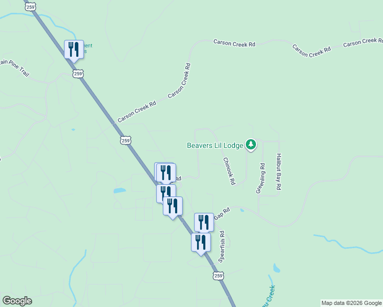 map of restaurants, bars, coffee shops, grocery stores, and more near 406 Orca Road in Broken Bow