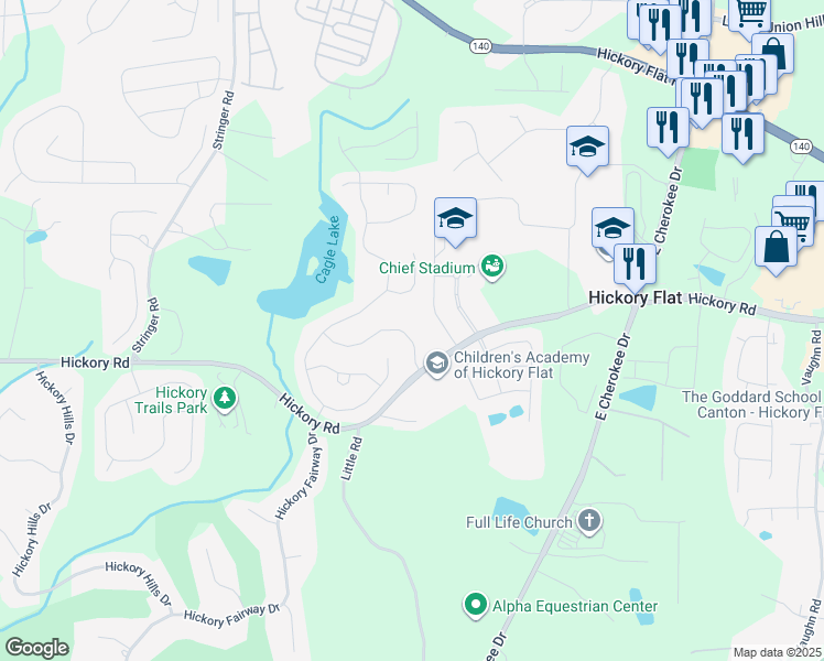 map of restaurants, bars, coffee shops, grocery stores, and more near 513 Edgewater Drive in Canton