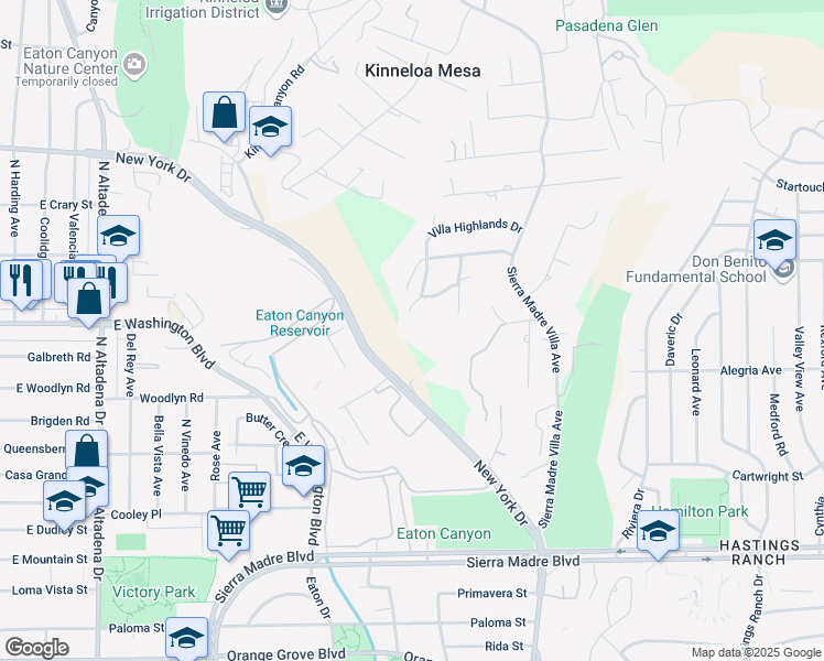 map of restaurants, bars, coffee shops, grocery stores, and more near 1445 Edgecliff Lane in Pasadena