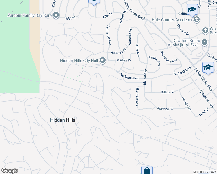 map of restaurants, bars, coffee shops, grocery stores, and more near 24441 Little Valley Road in Hidden Hills