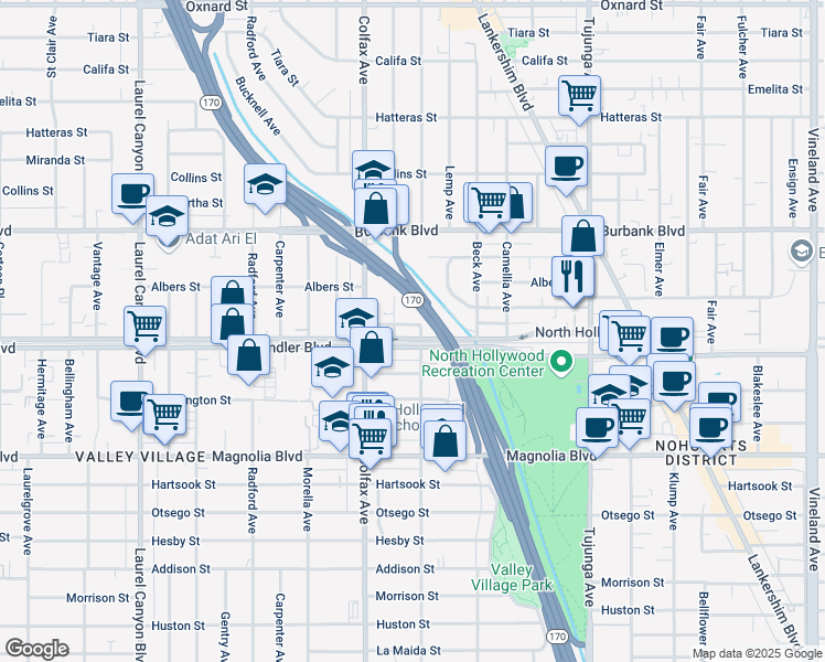 map of restaurants, bars, coffee shops, grocery stores, and more near in Los Angeles