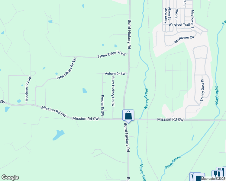 map of restaurants, bars, coffee shops, grocery stores, and more near 102 Burnt Hickory Drive Southwest in Cartersville