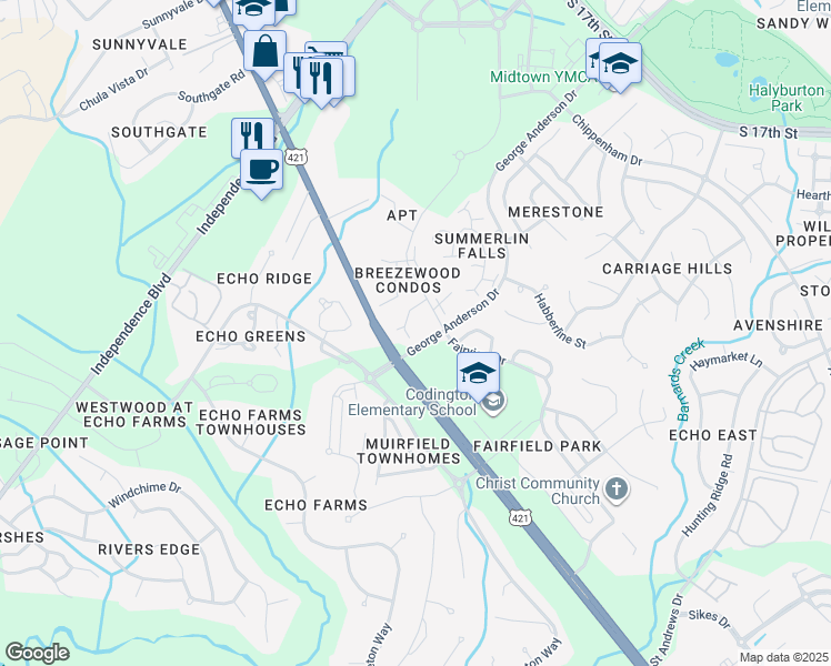 map of restaurants, bars, coffee shops, grocery stores, and more near 4113 U.S. 421 in Wilmington