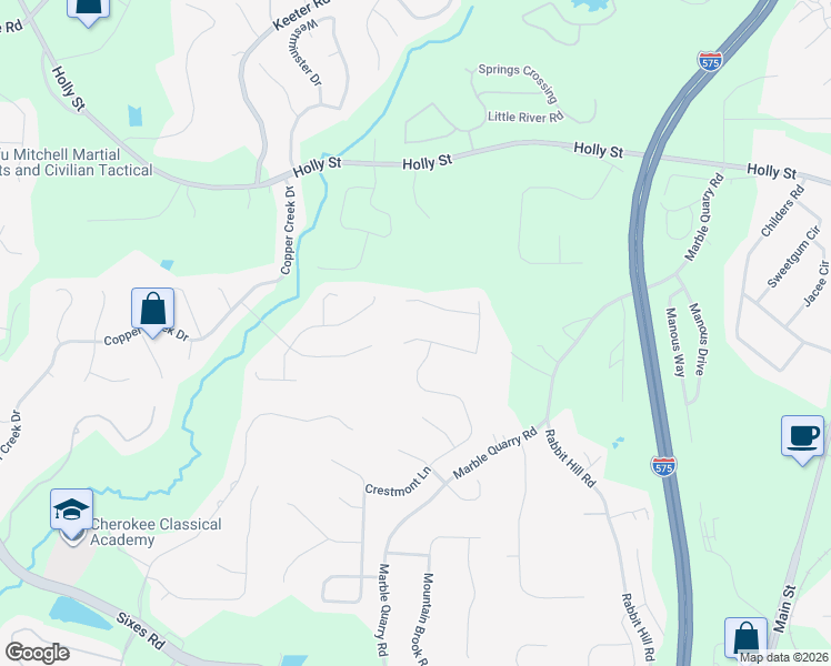 map of restaurants, bars, coffee shops, grocery stores, and more near 605 Cascade Way in Canton