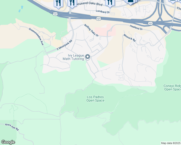map of restaurants, bars, coffee shops, grocery stores, and more near 467 Hillsborough Street in Thousand Oaks