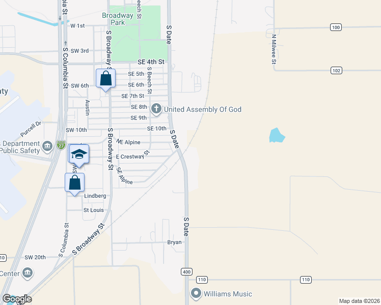 map of restaurants, bars, coffee shops, grocery stores, and more near 1207 South Date in Plainview