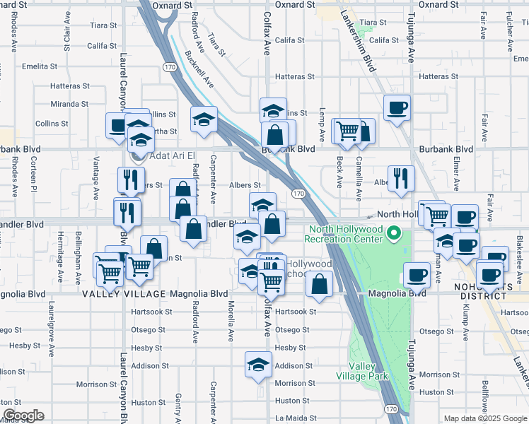 map of restaurants, bars, coffee shops, grocery stores, and more near in Los Angeles