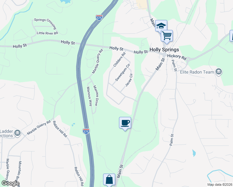 map of restaurants, bars, coffee shops, grocery stores, and more near 115 Childers Road in Canton